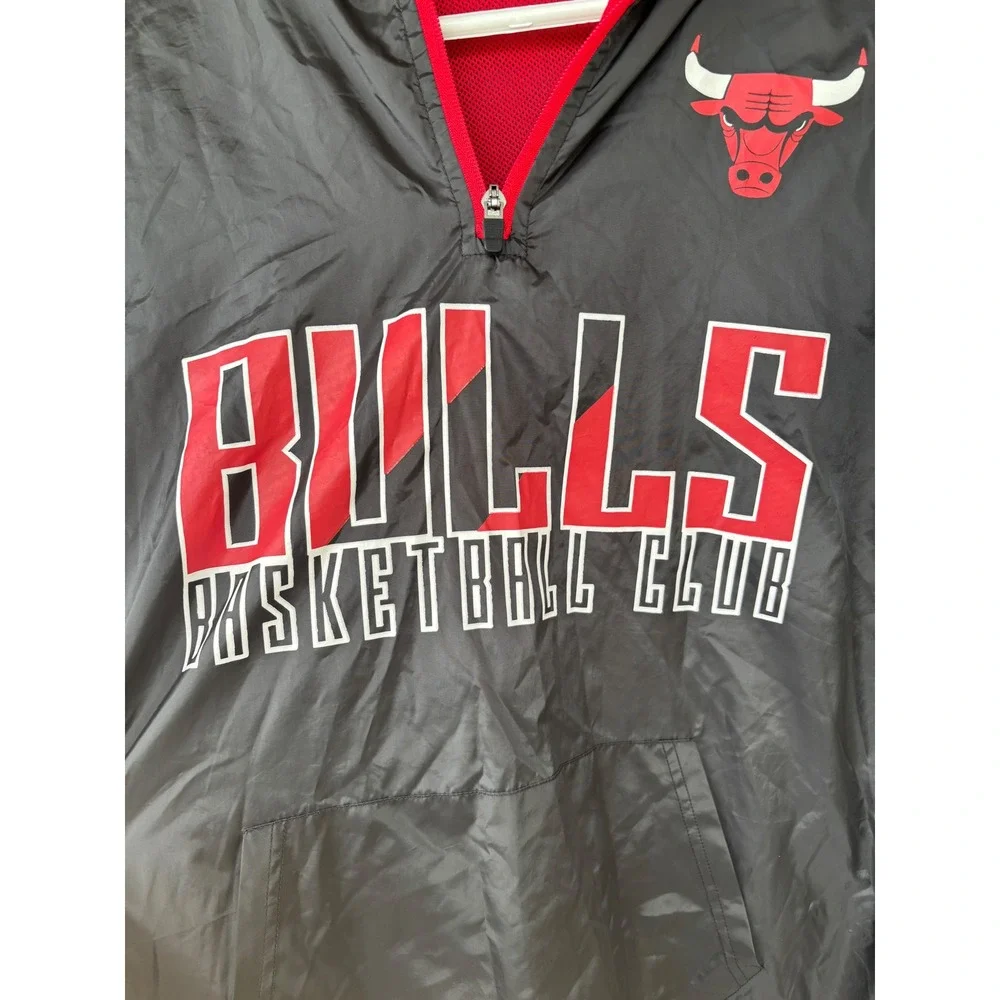 NBA‎ Chicago Bulls Quarter Zip Hooded Windbreaker Jacket Black Red Mens Medium